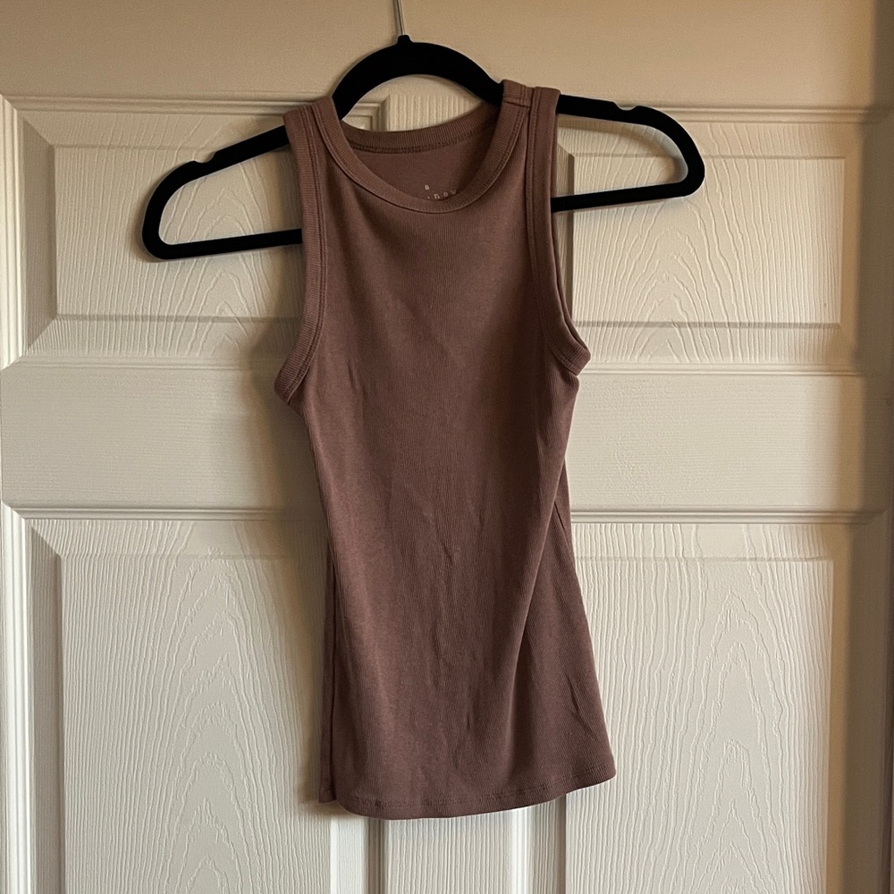 Brown Sleeveless Ribbed Women's Top